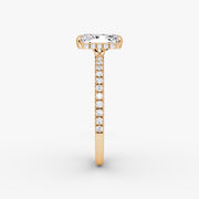 Radiant Cut - Pave Band Hidden Halo - Classic Engagement Ring- 14 K Gold